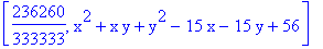 [236260/333333, x^2+x*y+y^2-15*x-15*y+56]